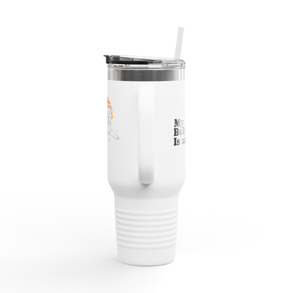 40oz Insulated Travel Mug — Retro Sunset Bulldog Design