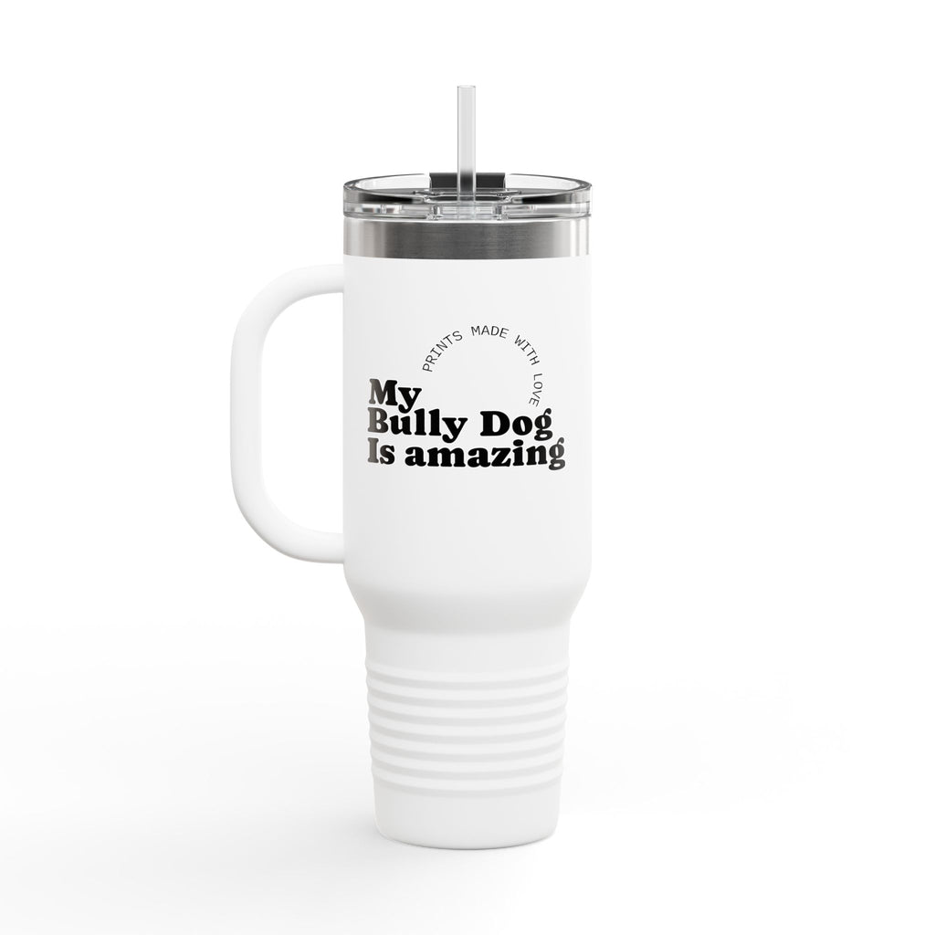 40oz Insulated Travel Mug — Retro Sunset Bulldog Design
