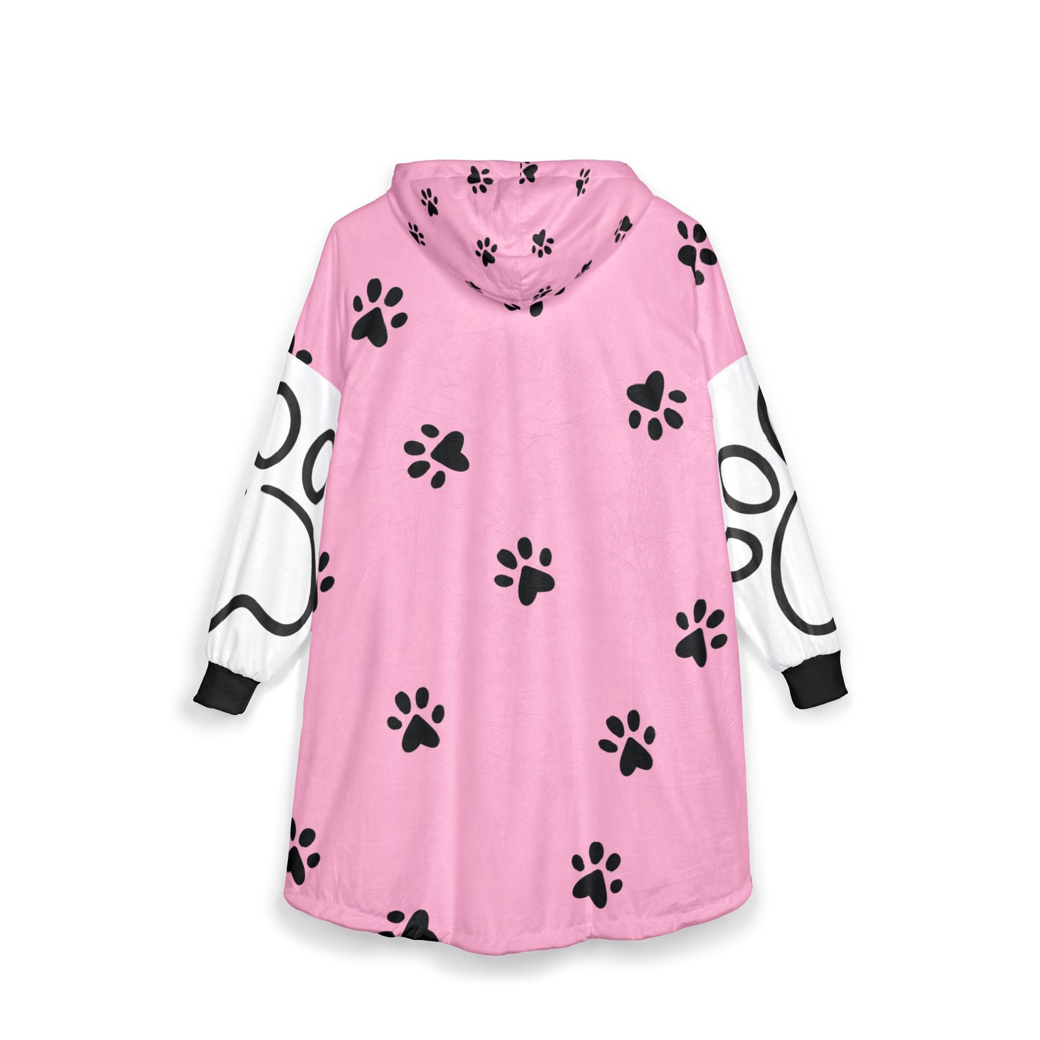 Pet Paw Printed Hooded Blanket — Cozy Pink & White Wearable Throw with Paw and Puppy Design