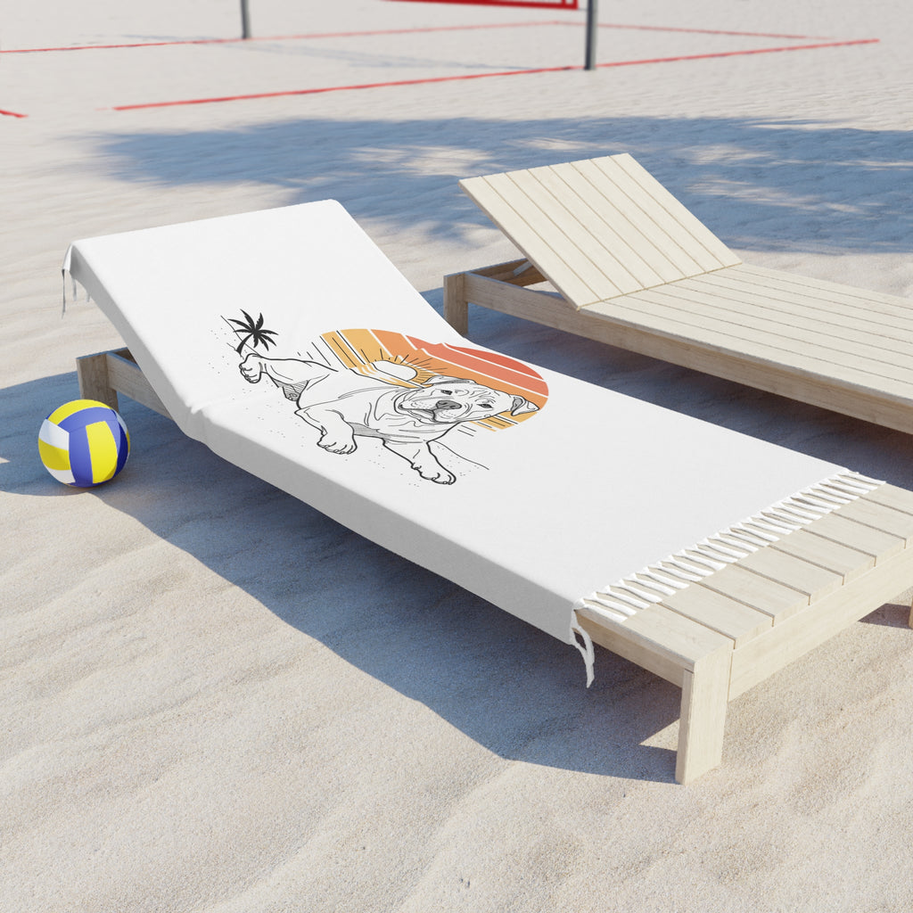 Bulldog Sunset Beach Towel — Boho Retro Palm Vibes