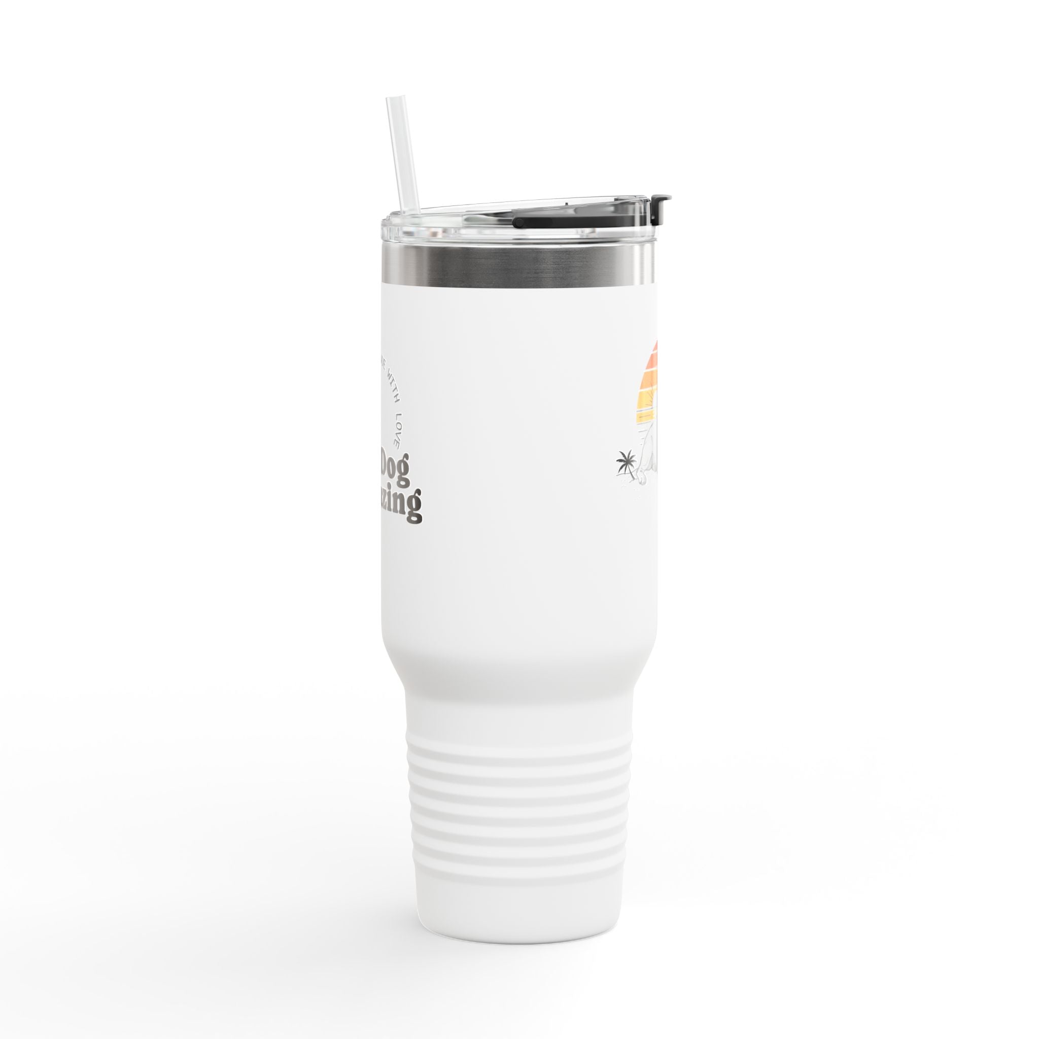 40oz Insulated Travel Mug — Retro Sunset Bulldog Design