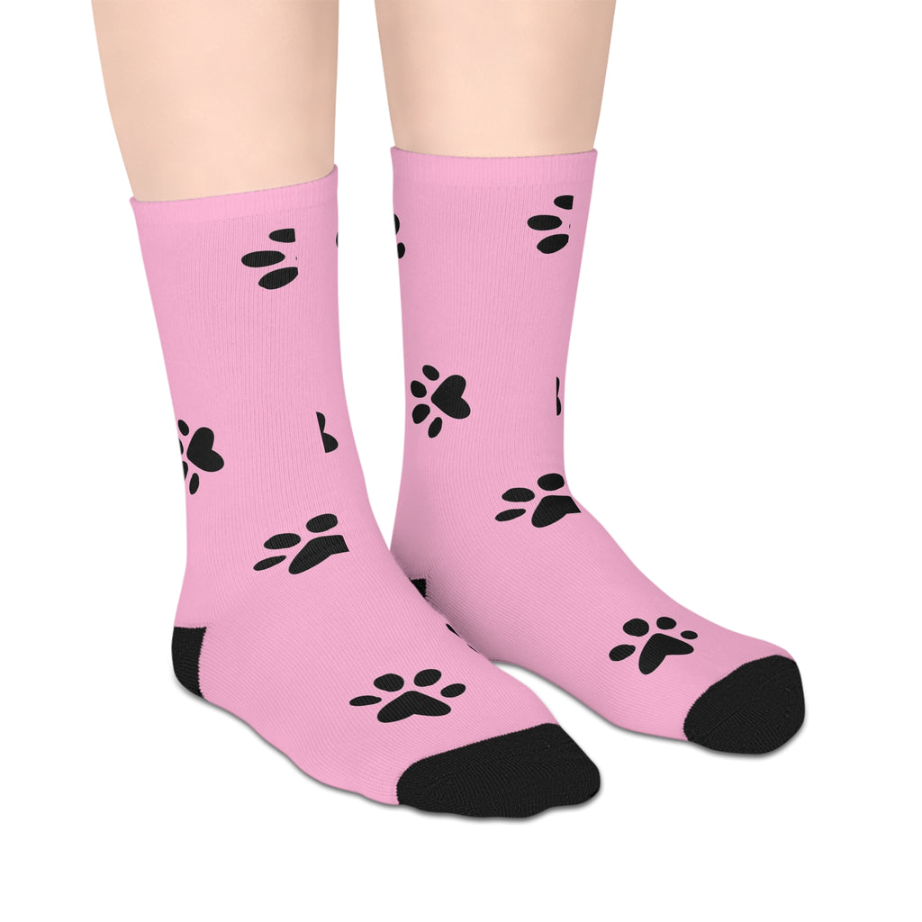 Pink Paw Print Socks — Mid-Length Cute Animal Lover Crew Socks