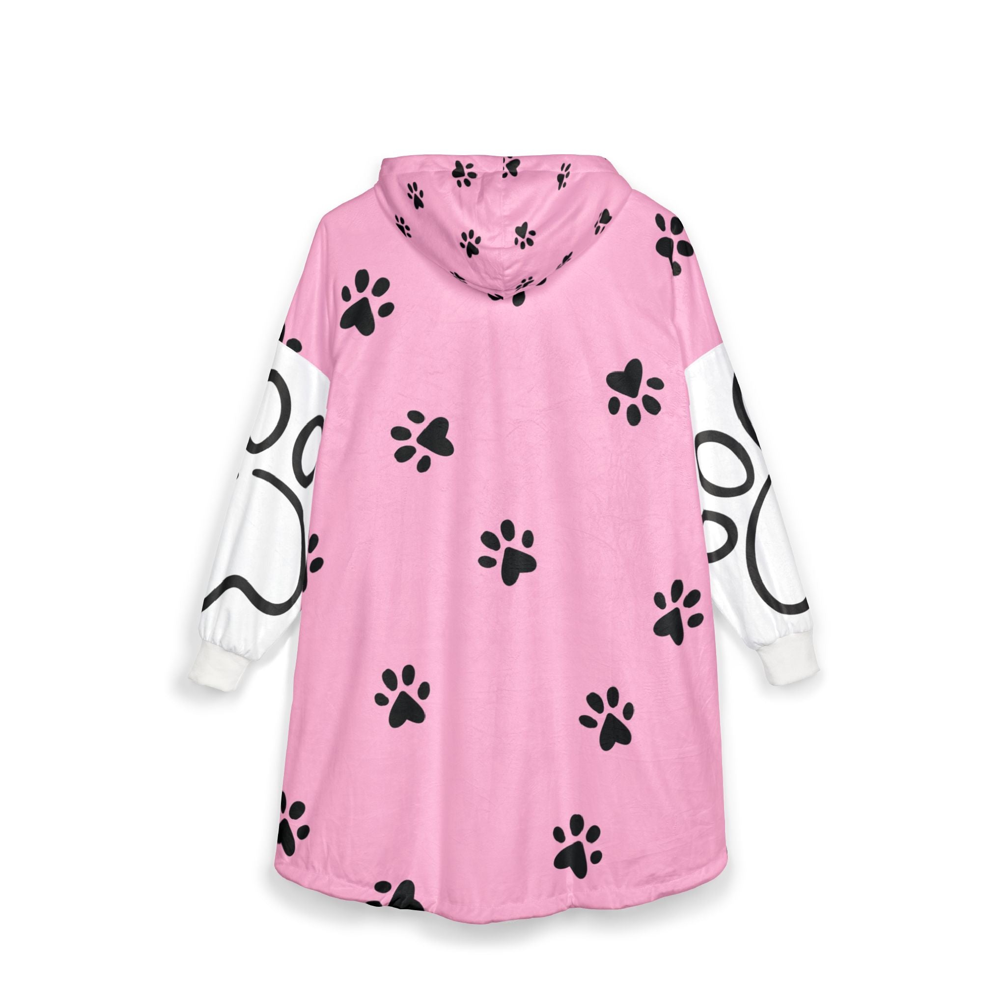 Pet Paw Printed Hooded Blanket — Cozy Pink & White Wearable Throw with Paw and Puppy Design