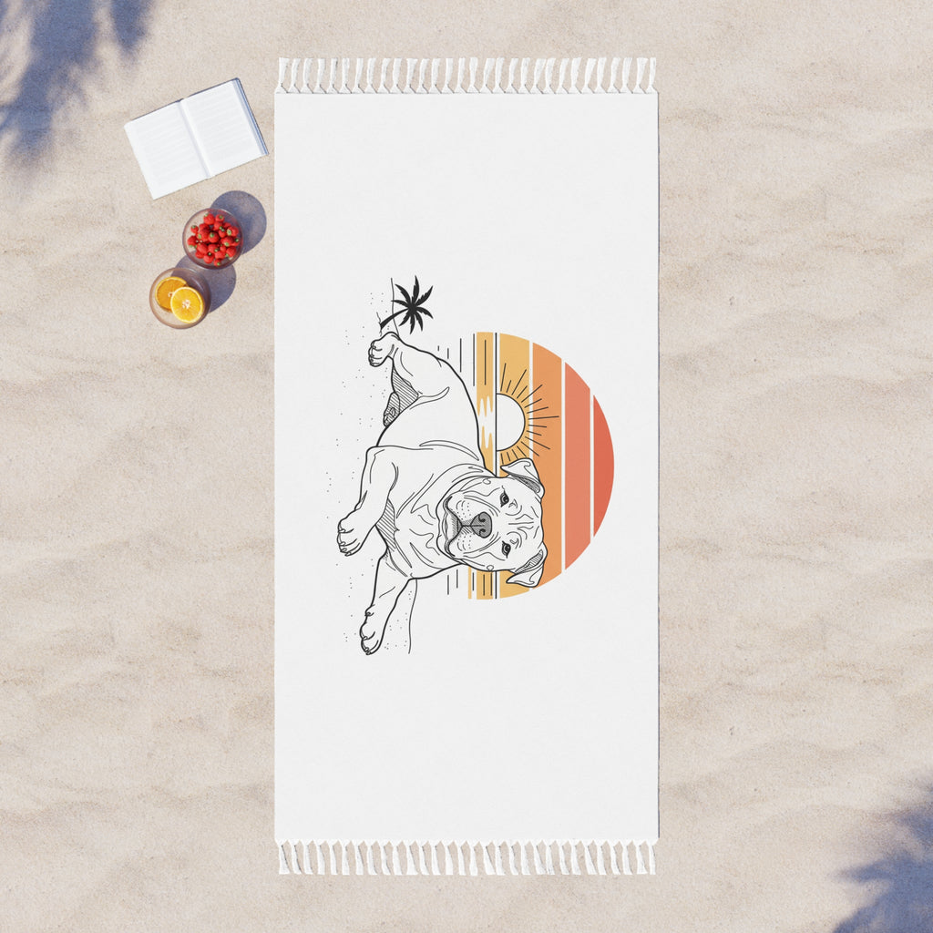 Bulldog Sunset Beach Towel — Boho Retro Palm Vibes