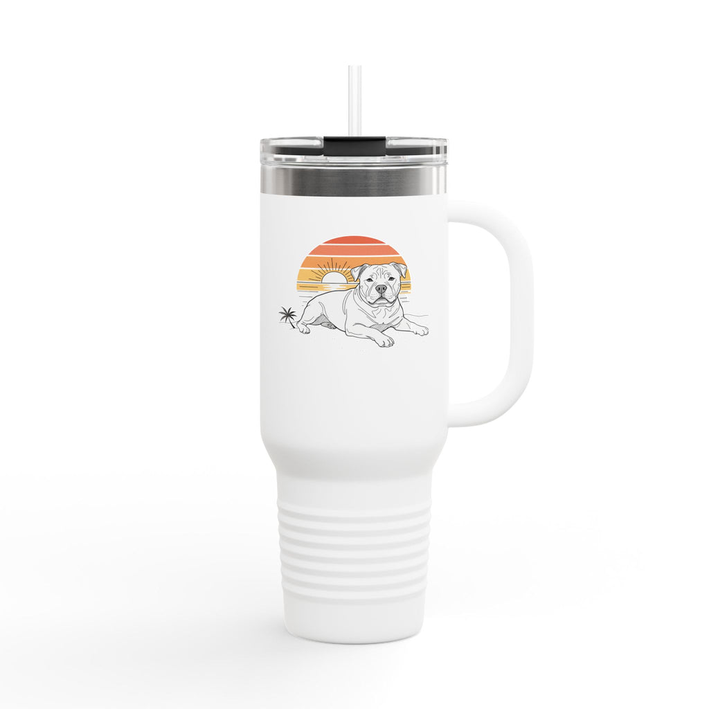 40oz Insulated Travel Mug — Retro Sunset Bulldog Design