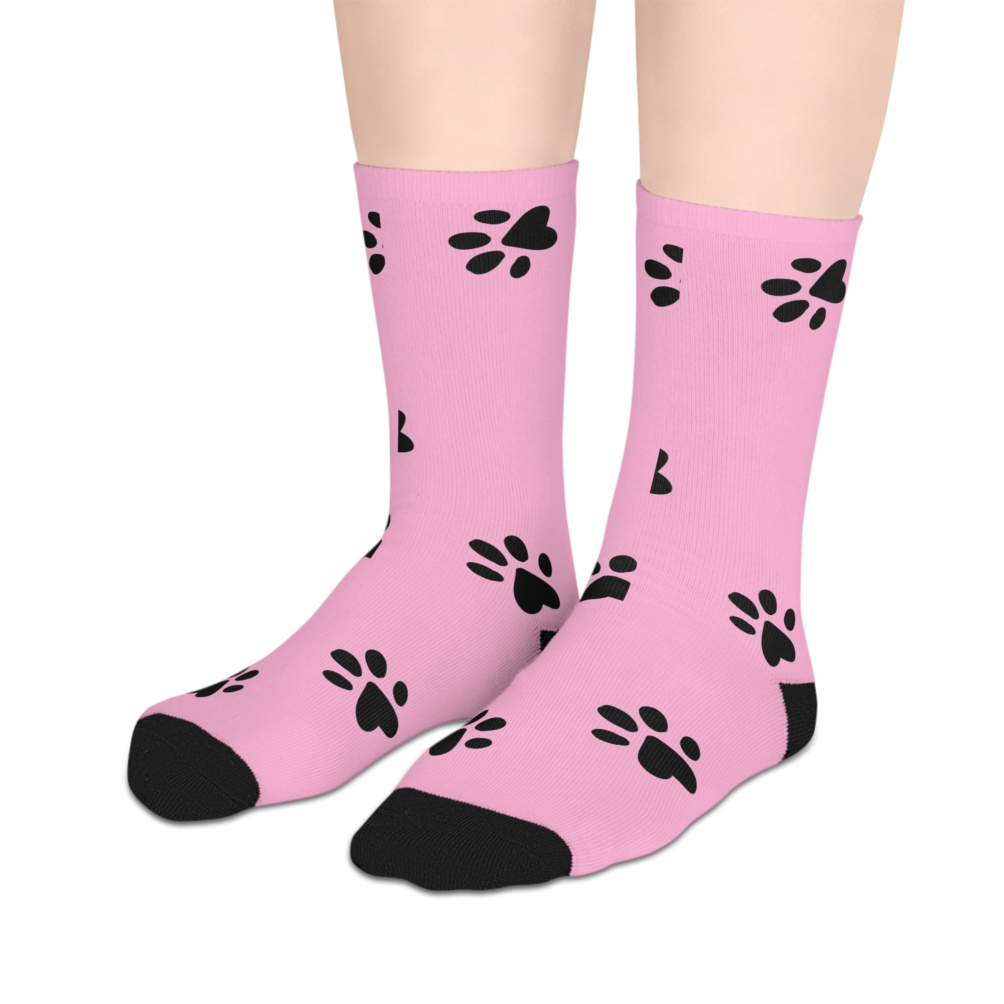 Pink Paw Print Socks — Mid-Length Cute Animal Lover Crew Socks