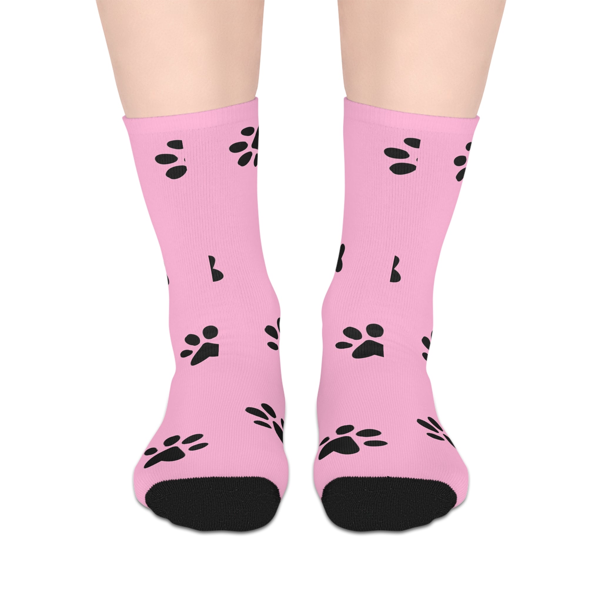 Pink Paw Print Socks — Mid-Length Cute Animal Lover Crew Socks