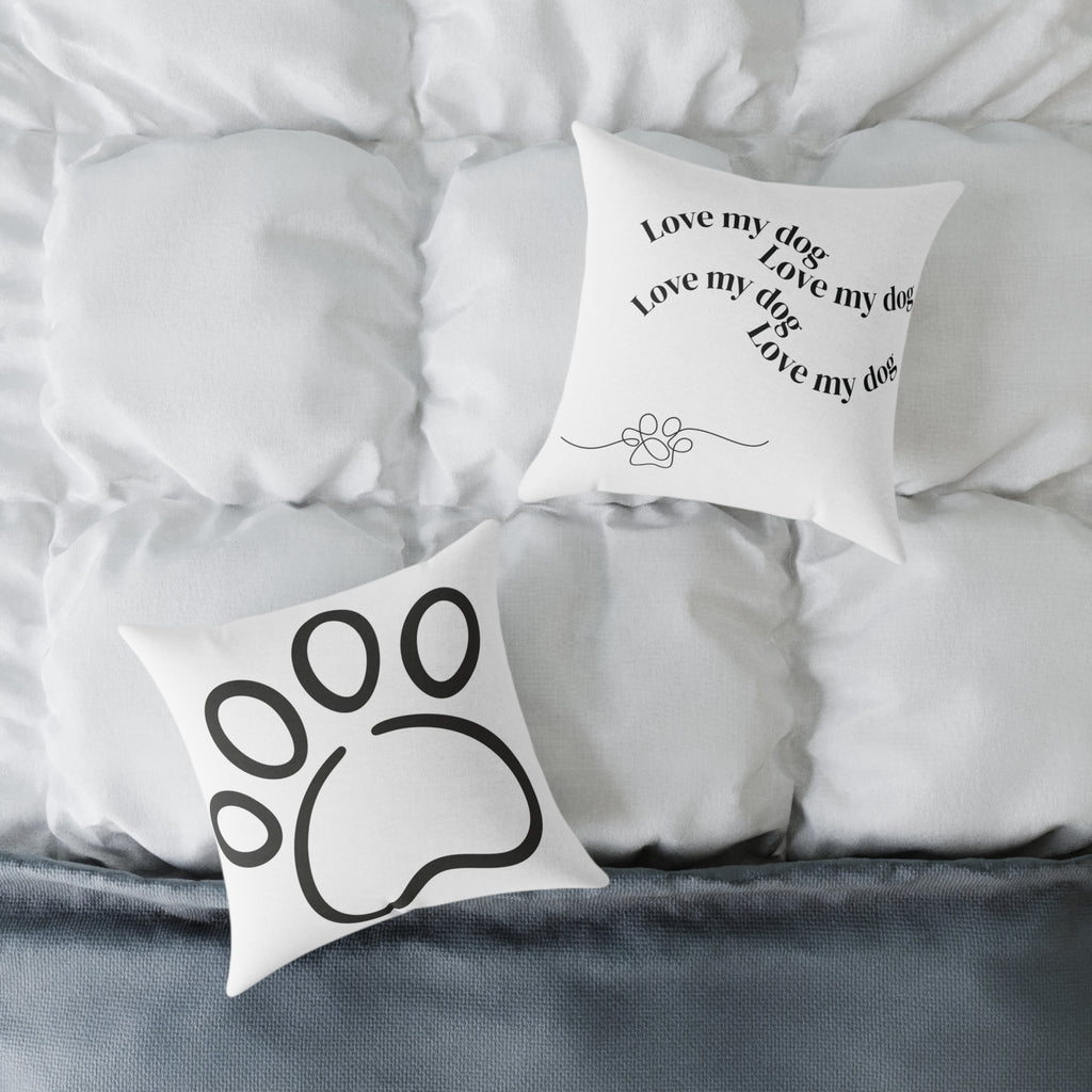 Dog Paw Accent Pillow — "Love My Dog" Square Canvas Throw Pillow for Pet Lovers
