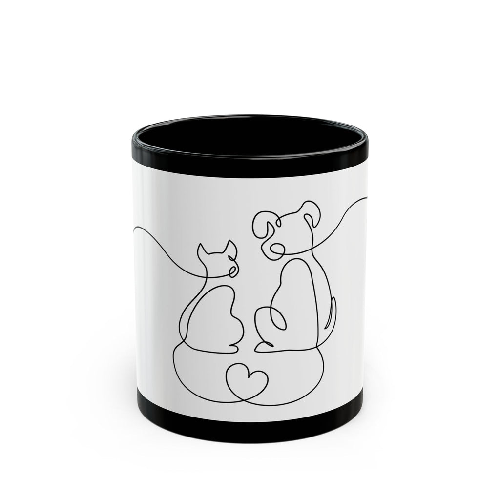 Pet Love Line Art Mug – Minimalist Cat & Dog Heart Coffee Cup (11oz/15oz)