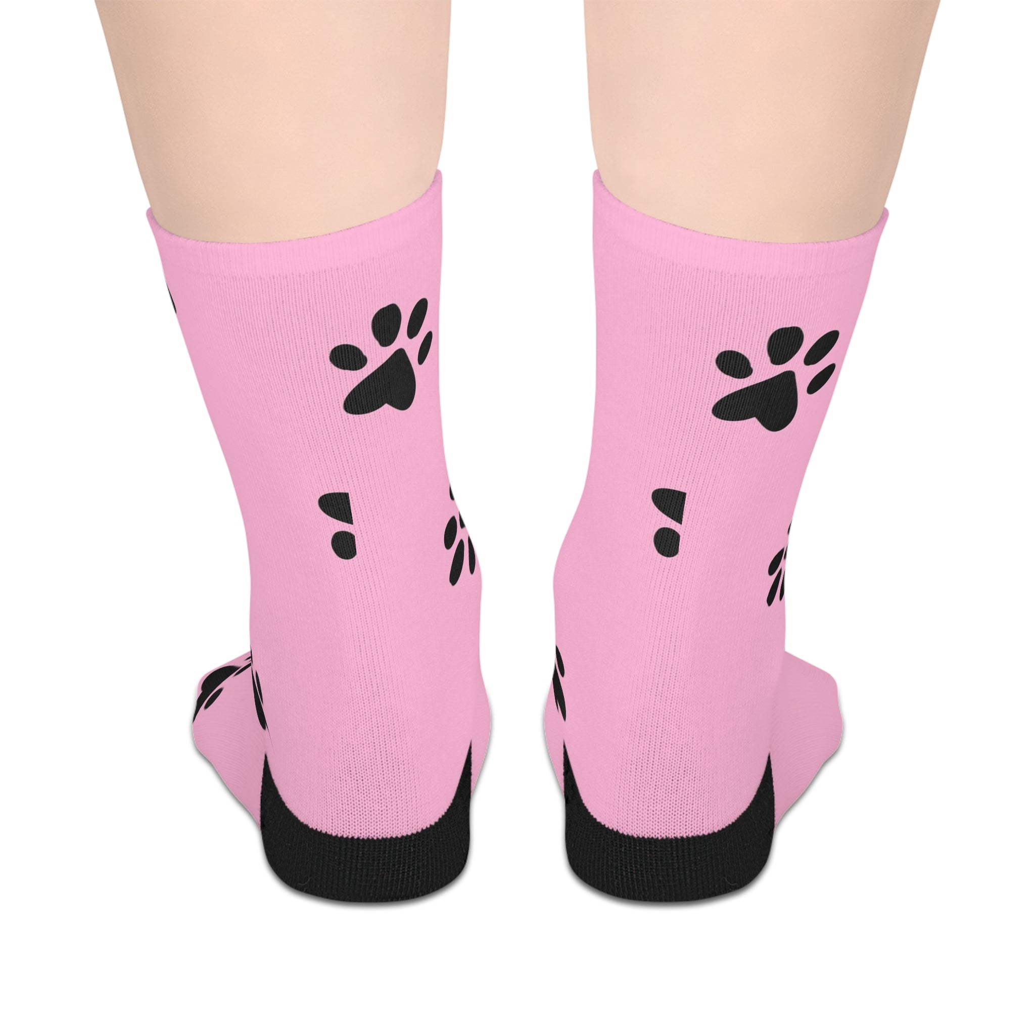 Pink Paw Print Socks — Mid-Length Cute Animal Lover Crew Socks