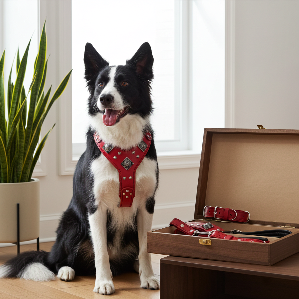 "EROS" BIG dog SET- Harness - collar - lead. Red